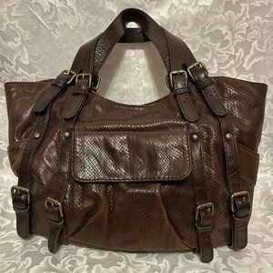 Kooba Paige Carryall Bag In Dark Brown Python-embossed Leather, Large